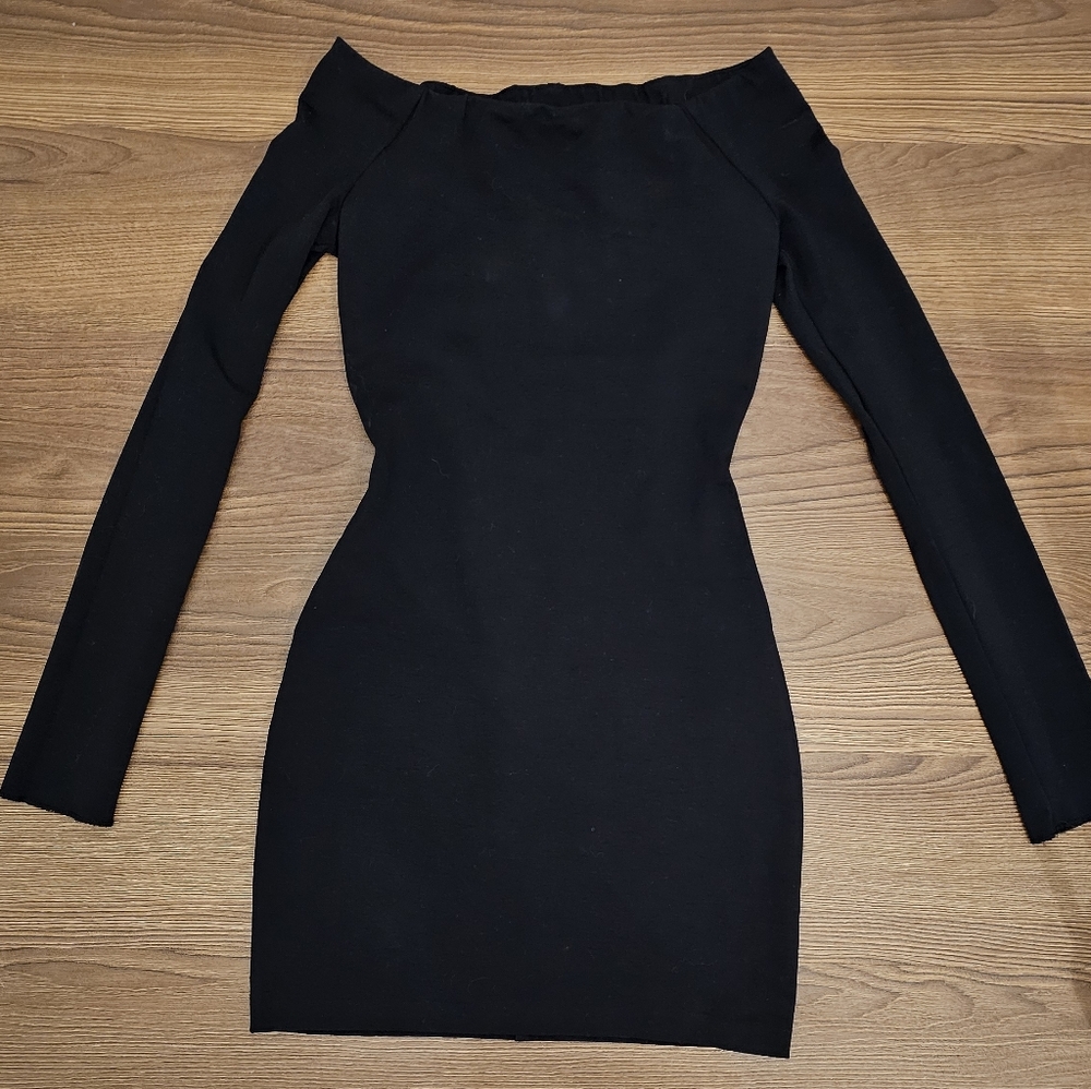 The Row Black Mini Dress Longsleeve Off The Shoulder